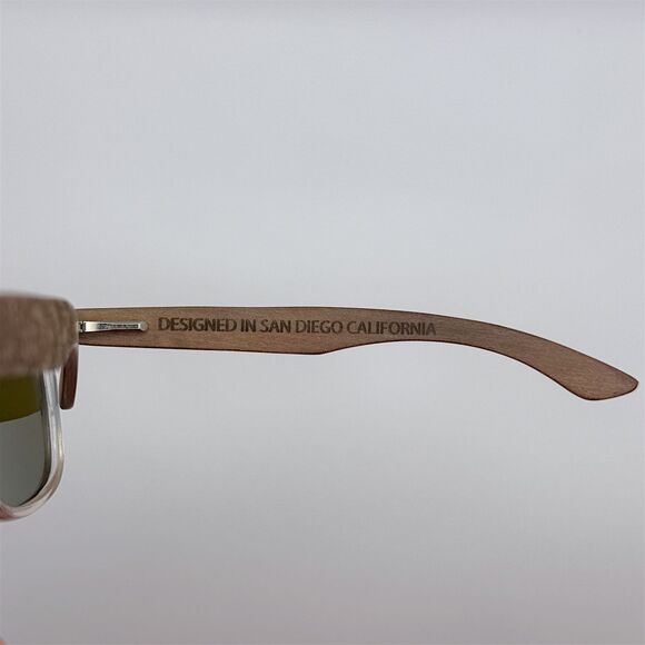 Calacas Eyewear Polarized Sunglasses Blue Lenses Clear & Wood Frame - Picture 8 of 10